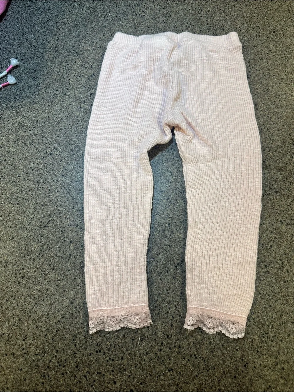 Light Pink Ribbed Lace Hem Leggings